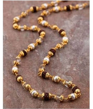 PAYSTORE Rudraksha Crystal Pearl Combination Mala With Golden Cap For Men / Women