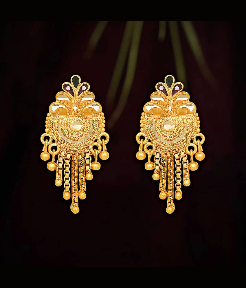 LUV FASHION Golden Stud Earrings ( Pack of 1 )