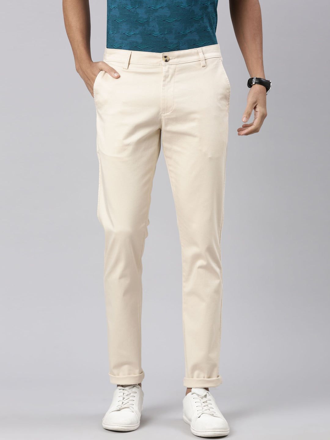 Classic Polo Men's Beige Cotton Lycra Slim Fit Trousers | TRS-MELLOW-PEC MF LY