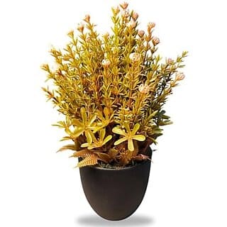 De Gardenia Artificial Bonsai Plant with Black Pot | Decorative Tabletop Accessory for Home Office Bedroom Balcony and Living Room | Realistic Faux Plant | 12 Inches Tall | Natural Look (1 Beige)