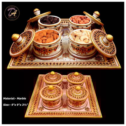Marble Dry Fruit Box With Tray