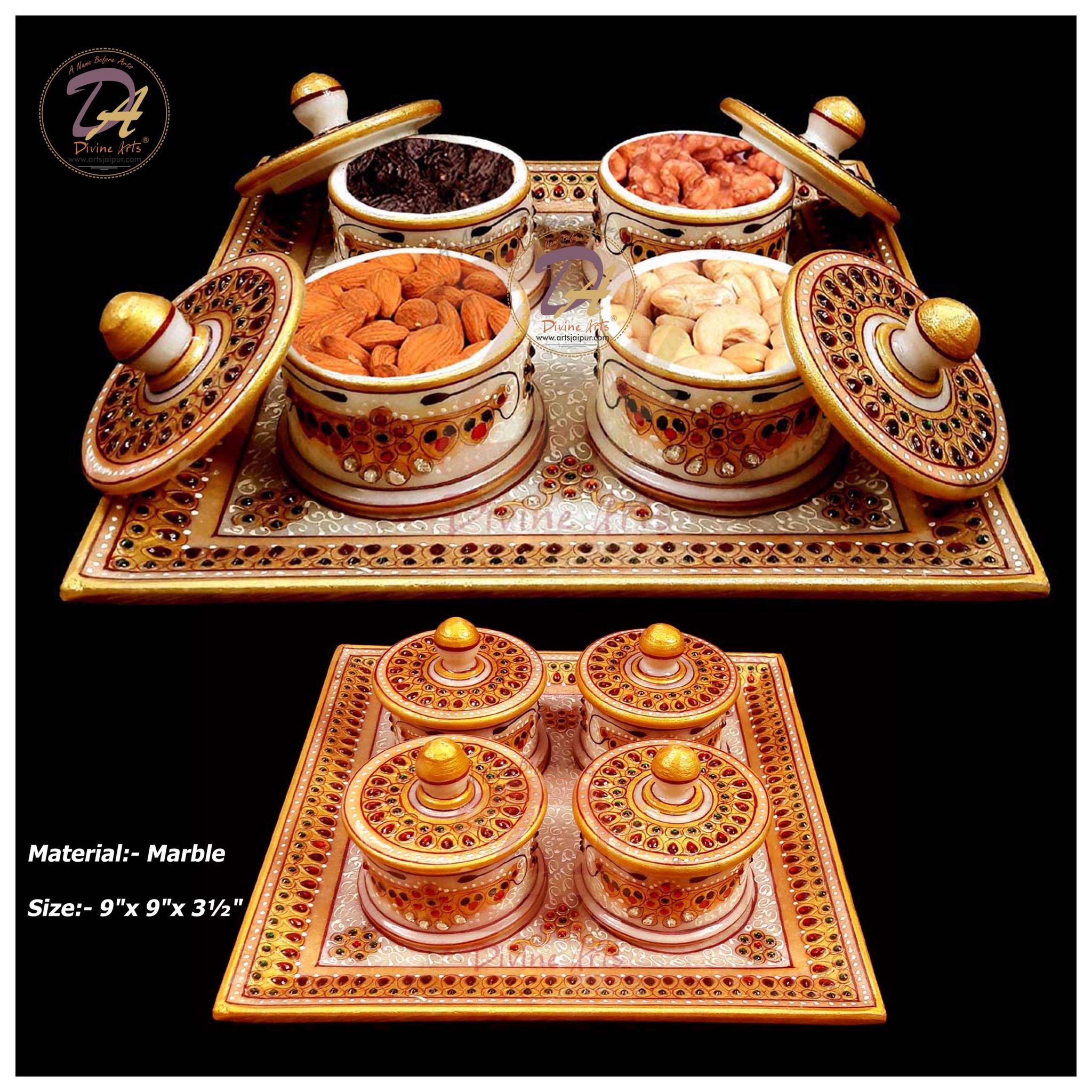 Marble Dry Fruit Box With Tray