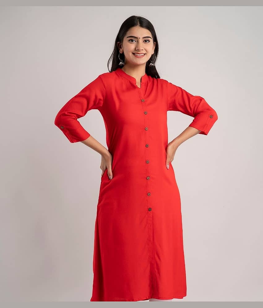 MAUKA - Red Rayon Women's Front Slit Kurti ( Pack of 1 )