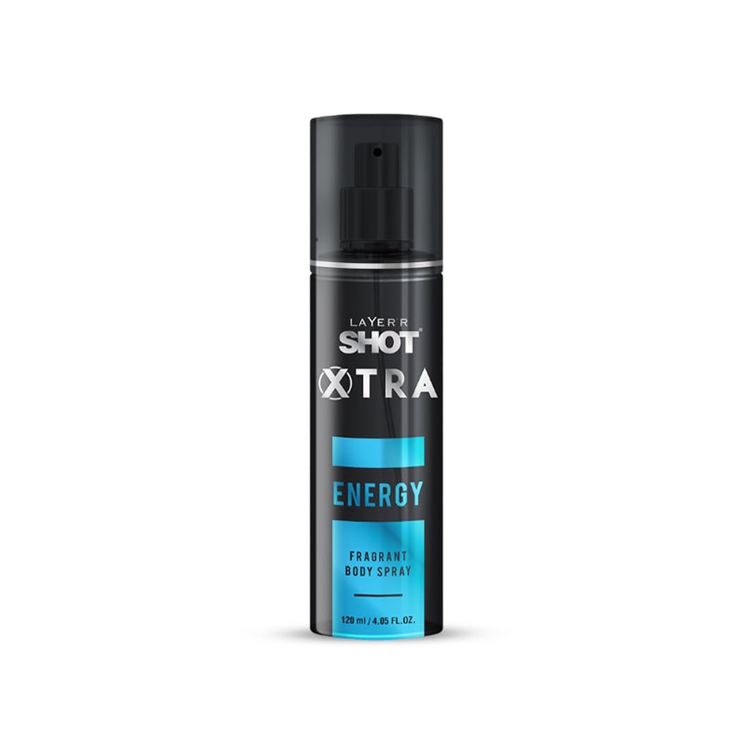 Layer�r Shot XTRA Energy Body Spray for Men | Fresh Spicy Fragrance with Bergamot & Vetiver | Long-Lasting Deo | 120ml