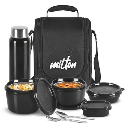 Milton Executive Lunch Box with 4 Containers and 1 Water Bottle, Black_assorted colour