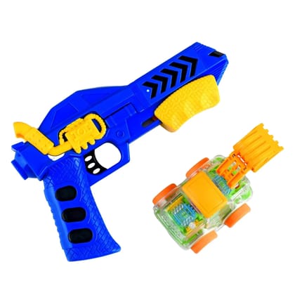 Car Launcher Transparent Gear Toy Gun Catapult Car Shooting Activity Game for Kids 3+ Years (Blue)