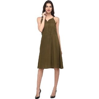 Purys Women Dark Green A Line Dress