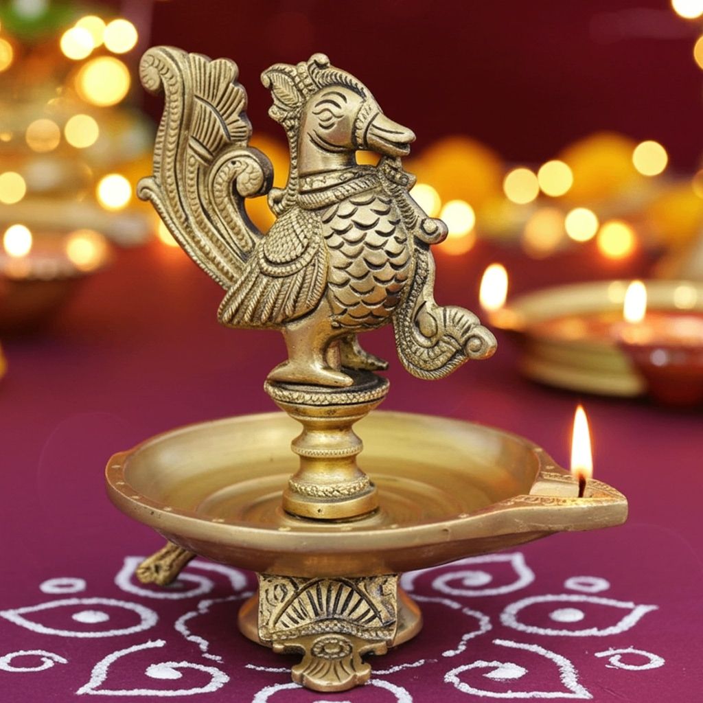 Brass Cock [Murga] Oil Lamp Deepak  - Antique Finish Puja Diya for D�cor, Height : 5.2 Inch (BSMAS1162 A)