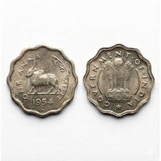 1 Anna 1954 Bull, India old Collecting Coin Silver Plated Ancient India Variant