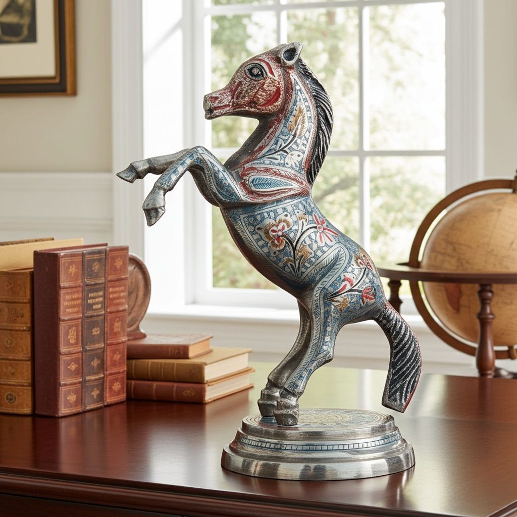 Decorative Jumping Horse Brass Statue For Positive Energy & Success, Height : 11.5 Inch (ANMAS030 B)