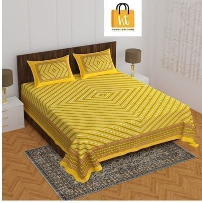 3001-Hometrade India-Standard King Size (90*108 Inches)-Pure Cotton Jaipuri Double Bedsheet With Matching Pillow Cover