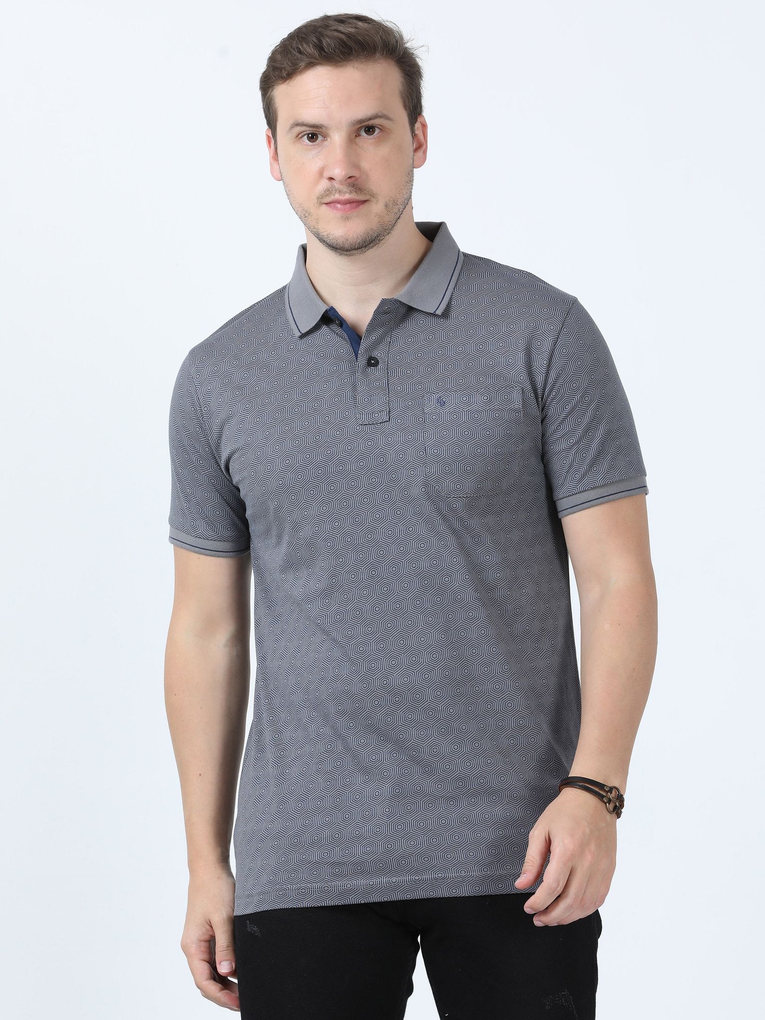 Classic Polo Men's Printed Grey Cotton Half Sleeve T-Shirt | BELLO - 262 B SF P
