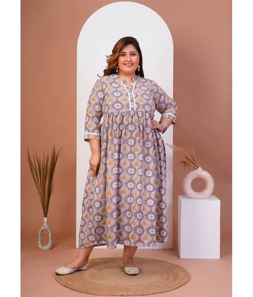 Avnii Women Cotton Printed Fit & Flare Dress ( Grey )