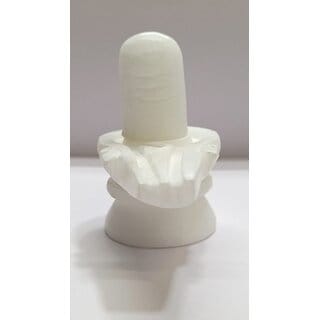 KESAR ZEMS Pure White Marble Stone Shivling God Shiva Lingam (7 x 3.5 x 6.5 cm) for Protection Wealth Prosperity.