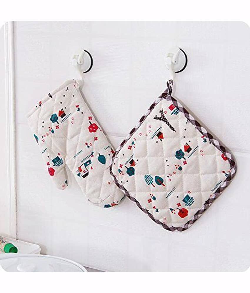 Cotton Printed Microwave Oven Heat Resistant Hand Glove with Pot Holder