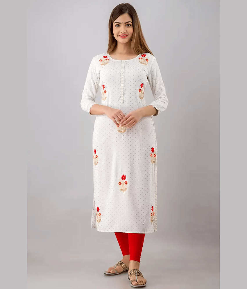 FABRR Rayon Printed Straight Women's Kurti - White ( Pack of 1 )