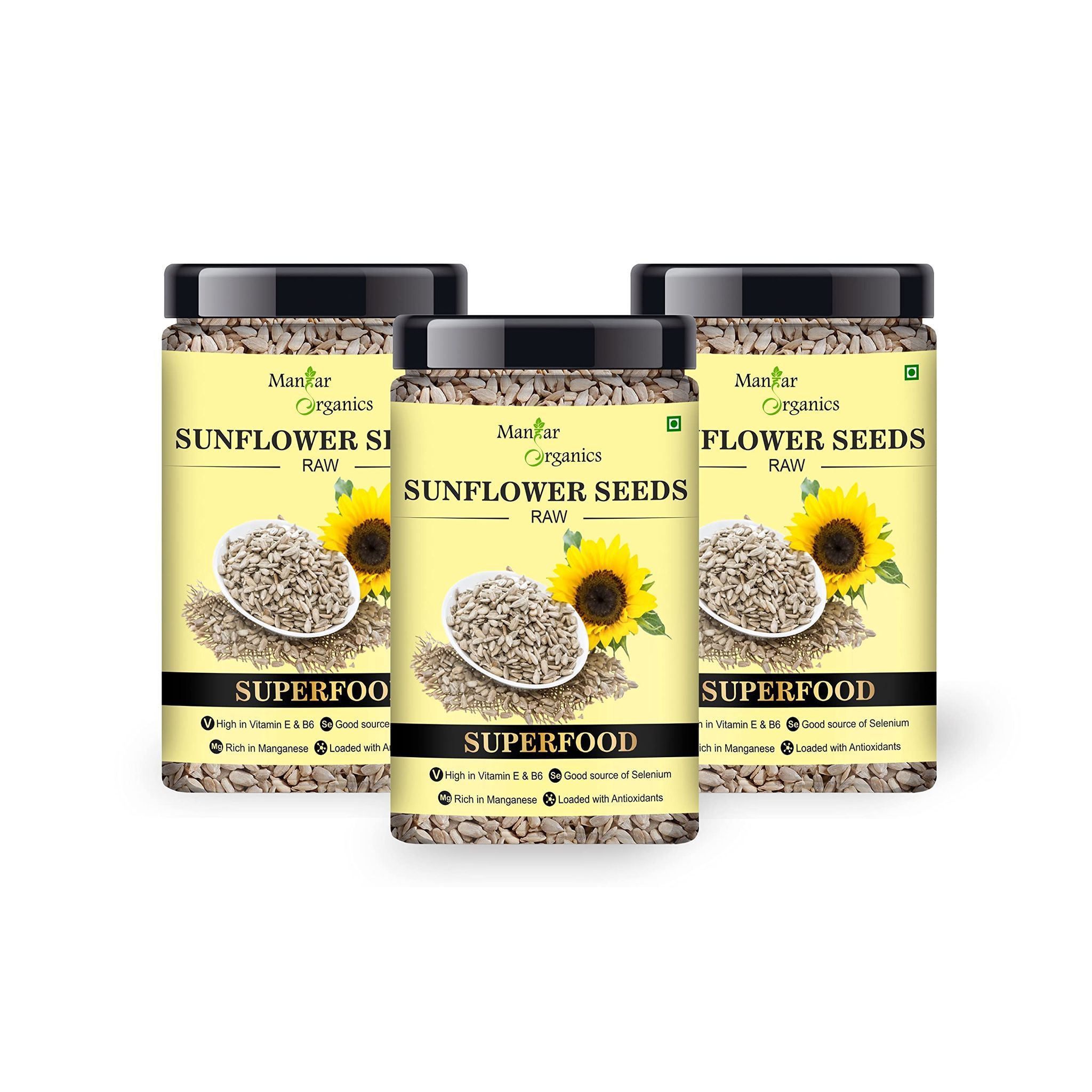 ManHar Organics Sunflower Seeds 1425gm Jar For Eating -AAA Grade |Protein and Fiber Rich Superfood| ( pack of 3, 475gm each)