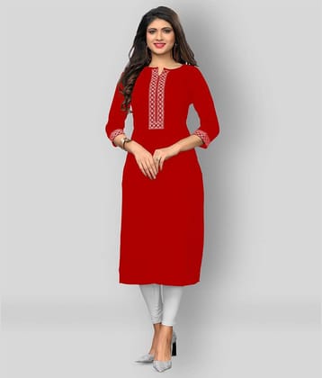 Vbuyz - Red Cotton Women's Straight Kurti ( Pack of 1 )