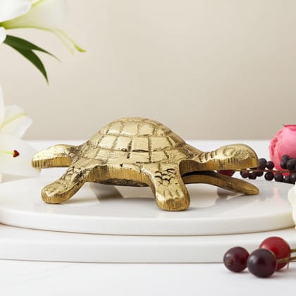 Brass Showpiece Tortoise, Turtle [Kachua] Small Statue, Length : 2.8 Inch (ZMAS184 E)