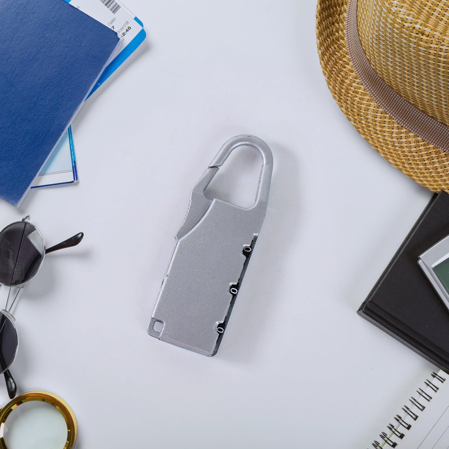 Silver Tone Motorcycle Bike Helmet Lock Portable 3 Digit Security Resettable Lock Anti-Theft Luggage Lock