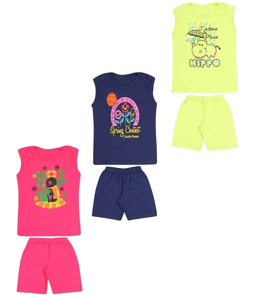 Dongli Pack of 3 Unisex for Baby 100% Cotton Top & Shorts ( Multi )