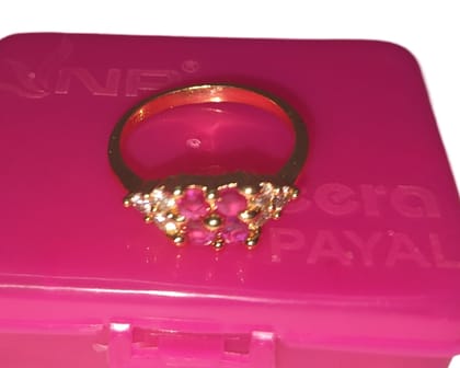 "Exquisite  Gold plated Ring with Round Pink Gemstones"
