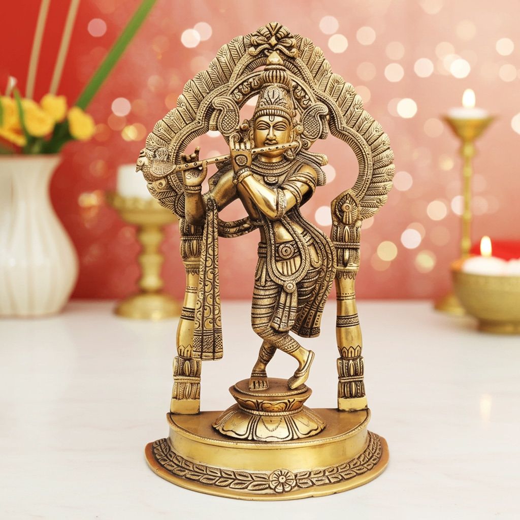 Brass Krishna Standing Darbar Sf Antique (BSMAS600 B)