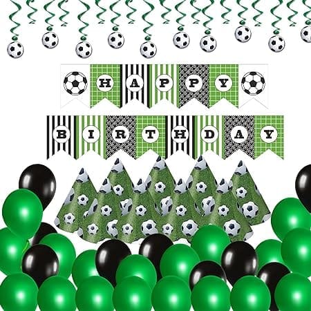 Soccer Theme Happy Birthday Green & Black Decor Set - 35PC