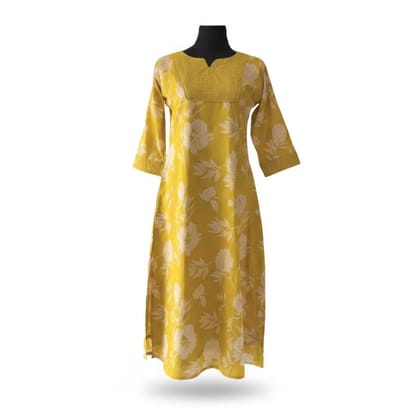 Floral Printed Yellow Kurti