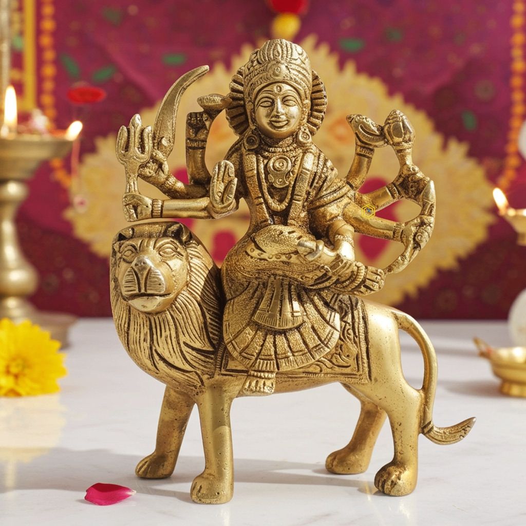Brass Durga Ji Showpiece with Super Fine Finish - Handcrafted Divine Goddess Statue, Height : 6 Inch (BSMAS021)