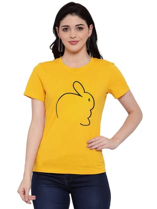 Women's Cotton Blend Rabbit Line Art Printed T-Shirt L (Yellow)