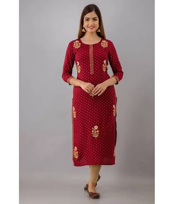 FABRR - Maroon Rayon Women's Straight Kurti ( Pack of 1 )