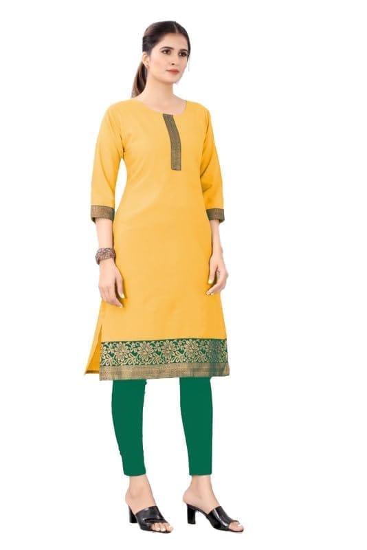 Women's Casual 3/4th Sleeve Solid Cotton Kurti (Yellow, S)-PID46111