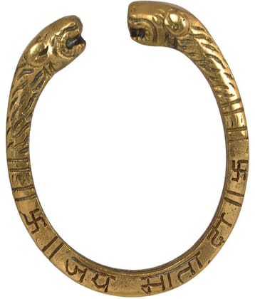 KESAR ZEMS PURE BRASS KADA Lion Face Wrist Band Engraved With "JAY MATA DI" For Unisex {Diameter 6 CM} Golden.