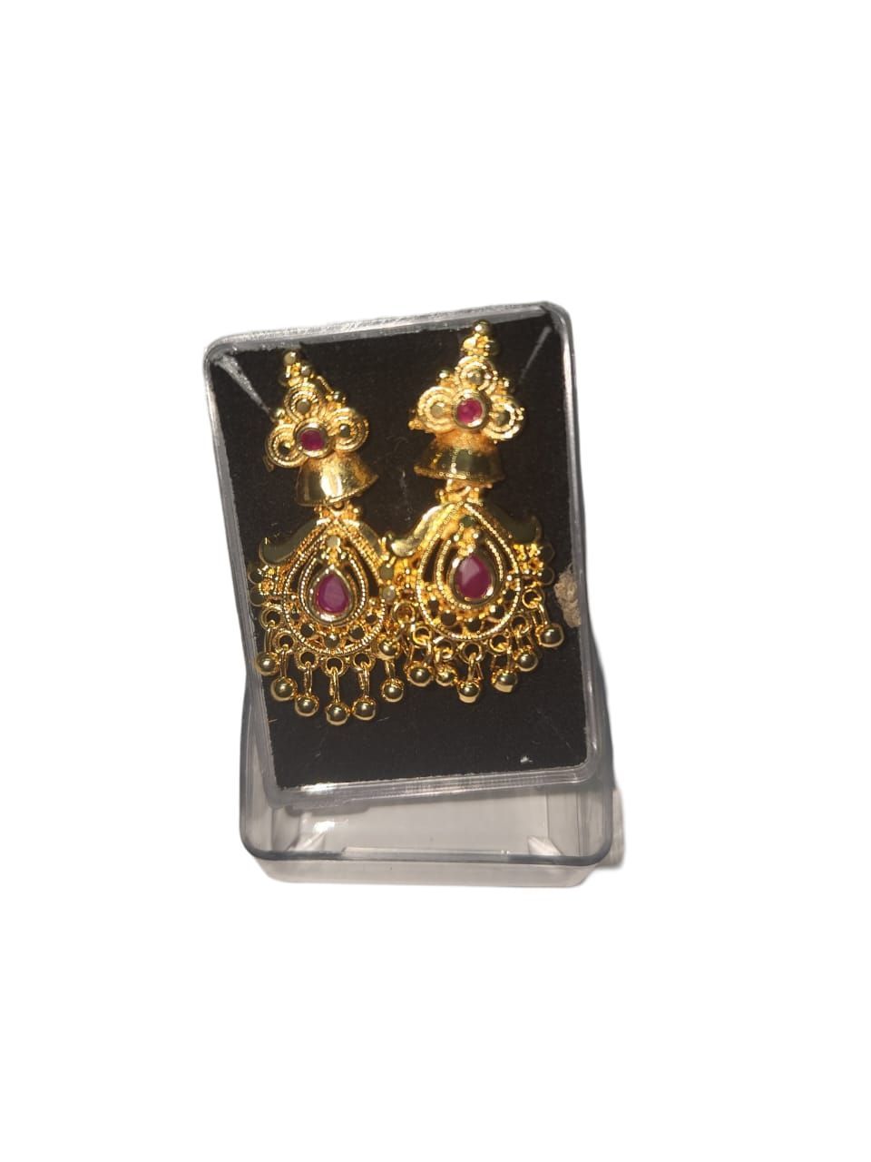 Gold Plated Ruby Stone Jhumka Earrings for Women