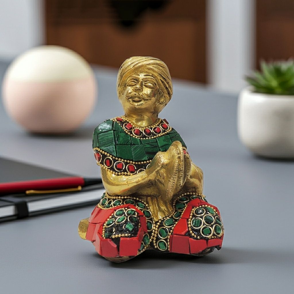 Brass Showpiece Male Musical Statue, Height : 4.5 Inch (BSMAS1830 D)
