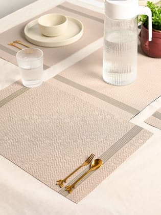 Elegant Beige Herringbone PVC Dining Table Placemat Set