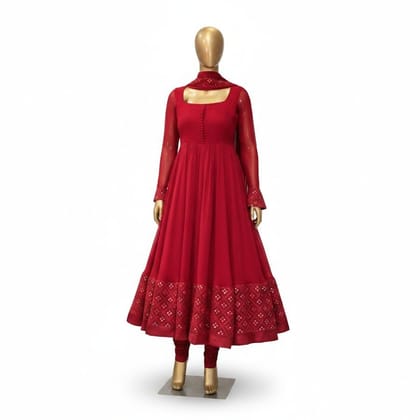Elegant Red Embroidered Anarkali Kurta Set