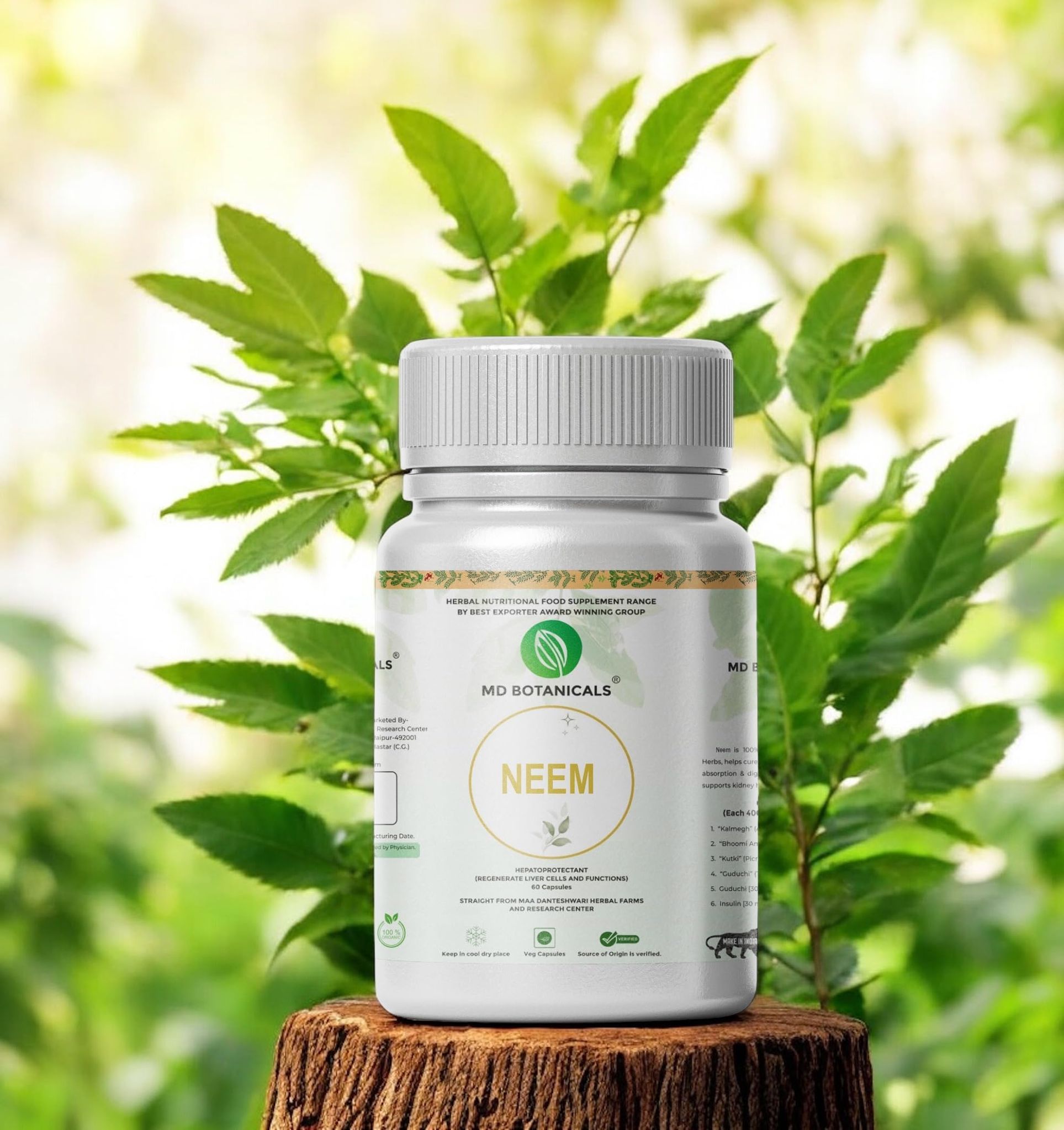 MD Botanicals Neem 60 Capsule (Pack of 1) | For natural blood Purification | Supports Detoxification & Clear Skin | Soothes Redness & Itching | Control Acne & Pimple