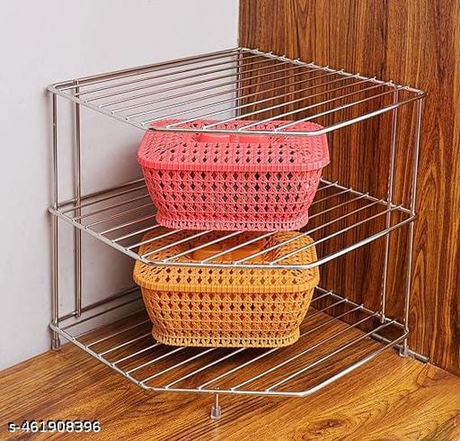 SM KITCHENWIRE Stainless Steel Floor Mount Kitchen Corner Shelf Rack/Dish Rack