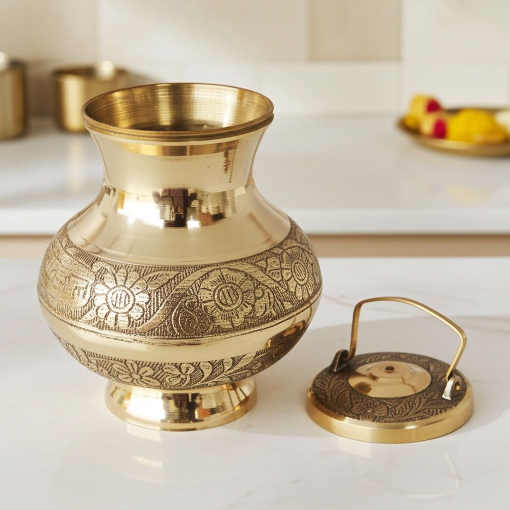 Brass Gangajali No. 3 � Religious Pot for Pooja & Temple Use, Height : 8 Inch (ZMAS200 N)