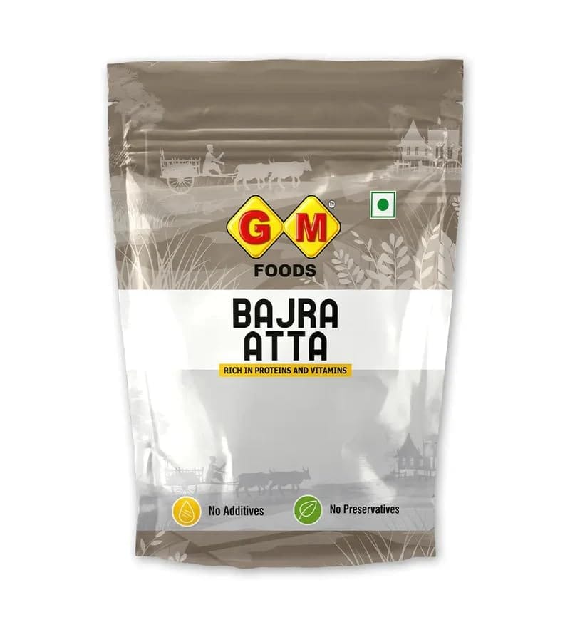 GM Foods Bajra Atta 500g | High Fiber Millet Flour | Rich in Protein, Iron & Vitamins | Stone Ground | No Additives or Preservatives | Healthy Flour for Roti, Paratha, Khichdi, Cooking & Baking