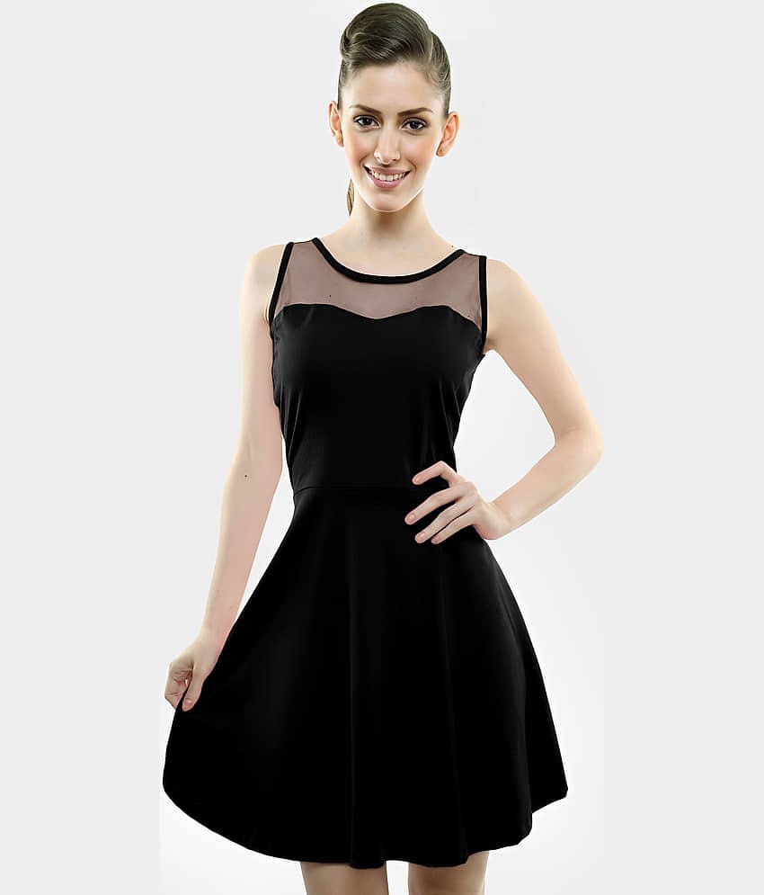 Miss Chase Women Cotton Solid A-line Dress ( Black )