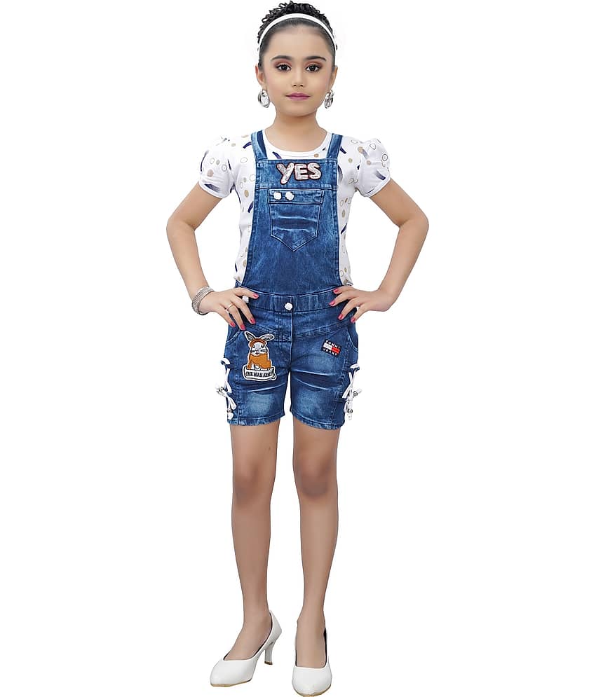 Arshia Fashions Pack of 1 Girls Denim Top With Dungaree ( Blue )