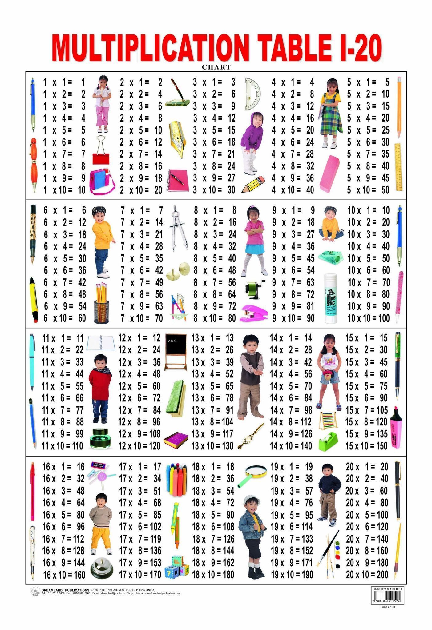 Dreamland Publications Multiplication chart Educational Wall Chart For Kids - Both Side Hard Laminated (Size 48 x 73 cm) [Poster] Dreamland Publications [Poster] Dreamland Publications