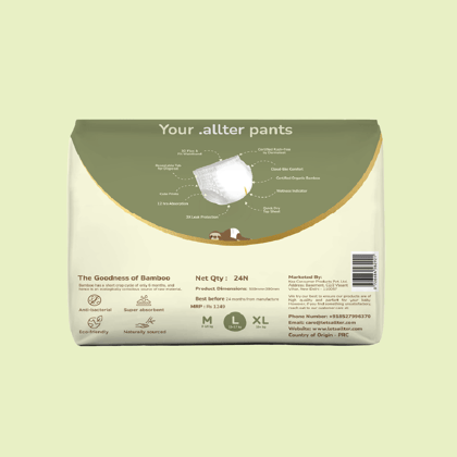 .allter Organic Bamboo Diaper Pants- Large Size (13-17kgs), 24 Pcs