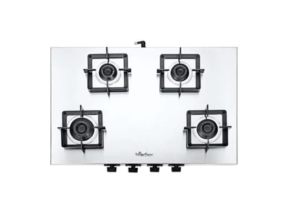 Surya Flame Volt 4-Burner Gas Stove, Professional 1.2 mm Matte SS Body, 1 Jumbo Coated Brass Burner, Metal Knobs, 5 Years Warranty 