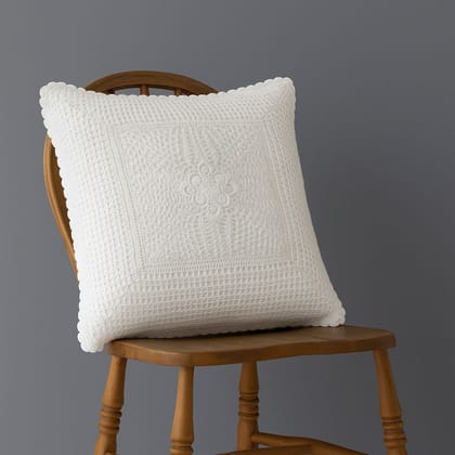 Alangrahaa Handmade Crochet Cushion Cover | White Cotton Lace Pillow Cover with Floral Knitted Design | Decorative Sofa | Bed & Living Room Throw Pillow Case  16x16 Inch