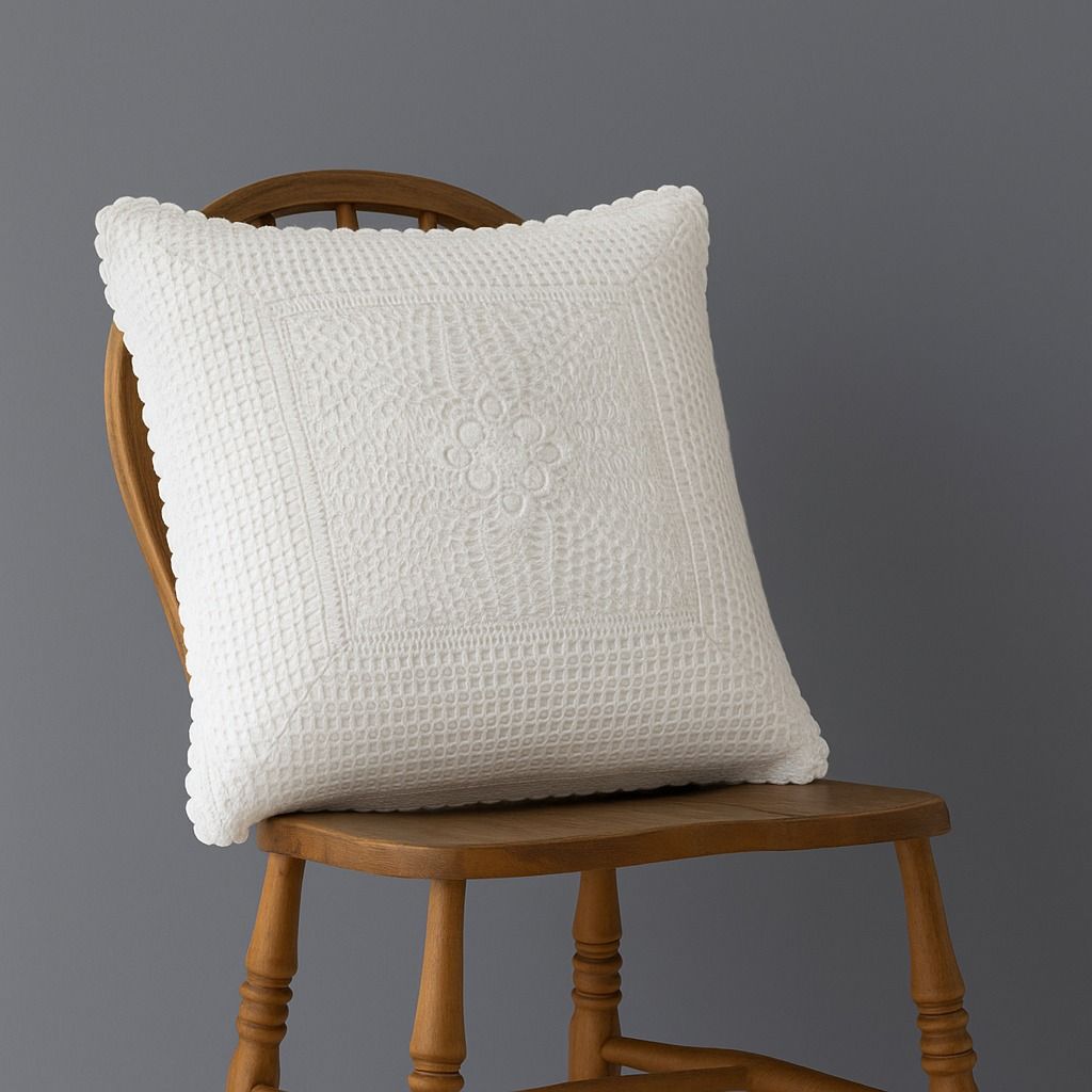 Alangrahaa Handmade Crochet Cushion Cover | White Cotton Lace Pillow Cover with Floral Knitted Design | Decorative Sofa | Bed & Living Room Throw Pillow Case  16x16 Inch