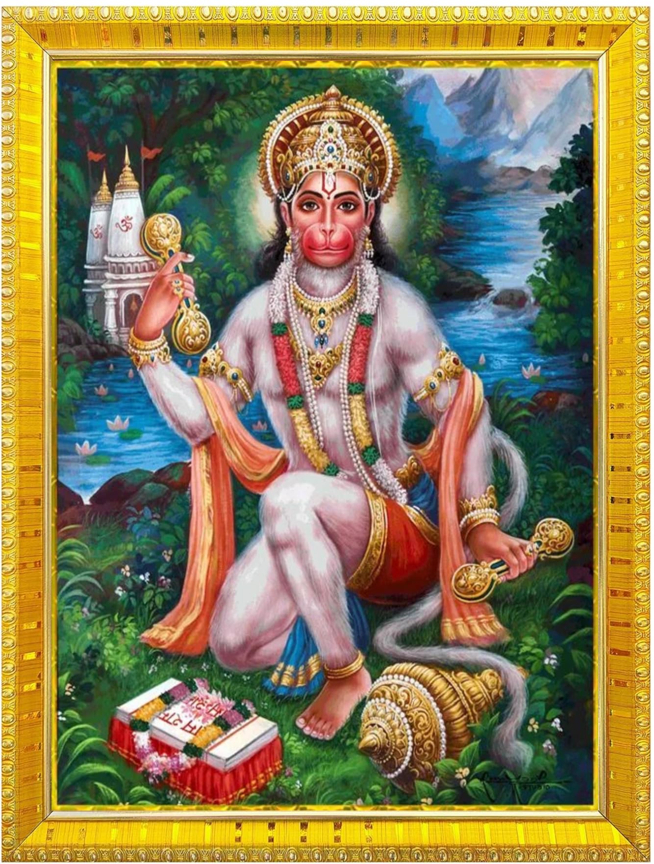 NOKKES Hanuman Bajrangbali Hanumanji Maruti Golden 5X7 Inch Photo Frame_AQW55